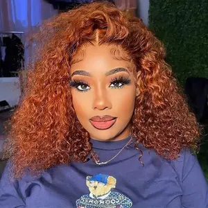 Ginger Curly Human Hair Bob Wig 13x4 Lace Frontal Wigs Human Hair for Women 180% Density PrePlucked Transparent Lace Human Hair Wigs