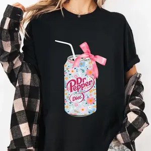 [SALE UP TO 30%] Blue Floral Soda Can Shirt, Diet Dr Pepper, Coquette Soda Sweatshirt, Coquette Bow Hoodie, Cute Baby Pink Bow Tee, Full Color, Full Size
