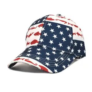 American Flag Fishing Print Baseball Cap Stars and Stripes Dad, Mens Womans Hat