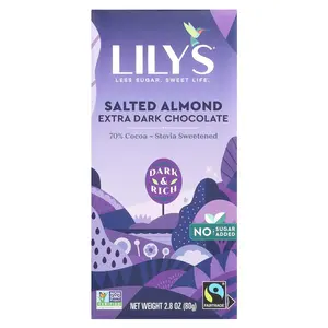 Lily's Sweets Extra Dark Chocolate Bar, Salted Almond, 70% Cocoa, 2.8 oz (80 g)