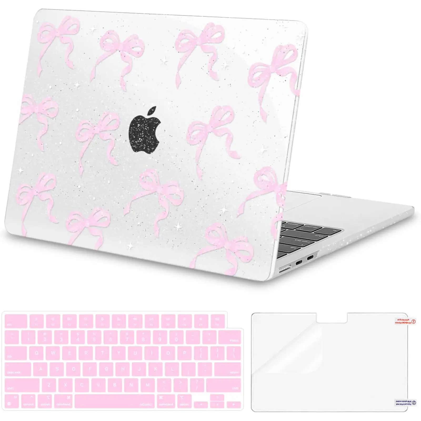 MOSISO 3-in-1 Case Compatible with MacBook Air 13.6 Inch M5 M4 M3 M2 2026-2022, Sparkly Ribbon Bow Hard Shell Laptop Cover with 2 Keyboard Covers and Screen Protector, Slim Protective Case for Students and Professionals, A3449 A3240 A3113 A2681