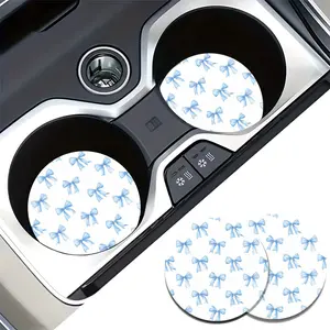 2 Blue Bow Pattern Coasters, Suitable for Car Cup Holders, Absorbent Non-Slip Car Interior Accessories, Fresh and Sweet Style Car Coasters, Cup Holder Inserts, Car Accessories Women, Decorative Accents, Sweet Design, Auto Coasters, Auto Enthusiasts, Gift