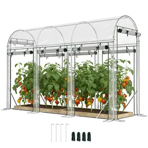 Outsunny Walk-in Tunnel Greenhouse, 10' x 3' x 6.5' Hoop House Greenhouse with 8 Roll-Up Doors, Plant Hot House with Galvanized Steel Frame for Garden Patio Lawn, Clear