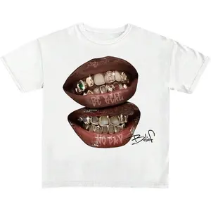 Men's Lips Print Graphic Tees Y2k T Shirts Summer Crew Neck Short Sleeve Vintage Going Out Drop Shoulder Tee Tops
