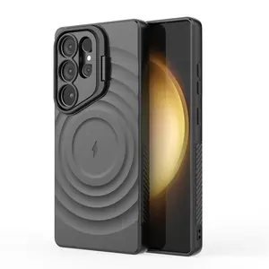 Invisible Lens Stand For Magsafe Magnetic Phone Case for Samsung S25 Ultra Edge S25 Plus Round Water Ripple Soft Silicone Cover
