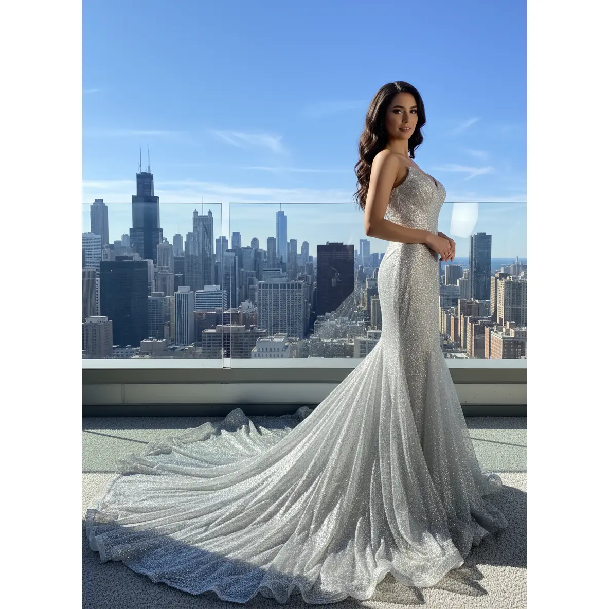 Raven Sparkly Wedding Dress, Bling Wedding Dress, Silver Wedding Dress