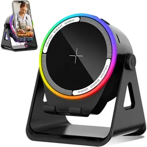 Wireless Induction Speaker, Multifunctional Bluetooth Phone Holder with RGB Light & 360 Rotation, HD Surround Sound, Compatible with iPhone/iPad/Android/Samsung