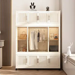 Portable Wardrobe Closet Storage Organizer for Clothes, Clothes Dresser, 12 Magnetic Doors-12 Cubes & 1 Hanging Rod, 6 pcs Hangers, Baby Wardrobe Storage Cabinet,White
