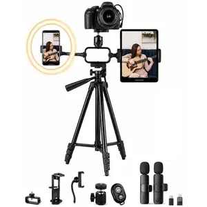 Premium 9-Piece Vlogging Kit for Cellphone, iPhone, Android & Cameras - Selfie Tripod Stand, Microphone & LED Light - Content Creator Bundle for YouTube, TikTok