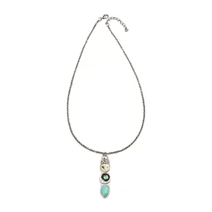 Handcraft Owl Charm Necklace in Bohemian Designs with Turquoise Accent