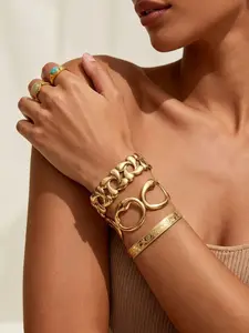 3 Piece Vintage Bangle Set, Elegant Floral & Geometric Design, Stainless Steel Open Cuff Bracelets, Daily Wear Jewelry