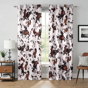 2 panels Pink Cow Print Blackout Curtains, Western Cowhide Pattern with Pink Accents Thermal Insulated Window Drapes for Girls Bedroom, Coquette Farmhouse Themed Home Decor