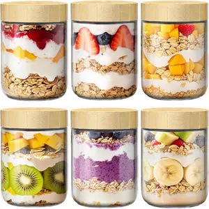 6 Pack 16oz Overnight Oats Containers with  , Glass Jars with Airtight  for Meal Prep, Wide Mouth Mason Salad Jars, Glass  Storage Container for Yogurt  Snacks  Sugar