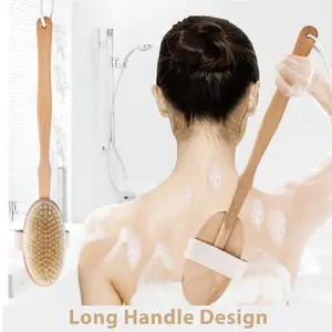 Wooden Long-Handle Body Brush with Detachable Head,Soft Bristles Exfoliator for Smooth Skin & Circulation,Say Goodbye to Dry Skin,