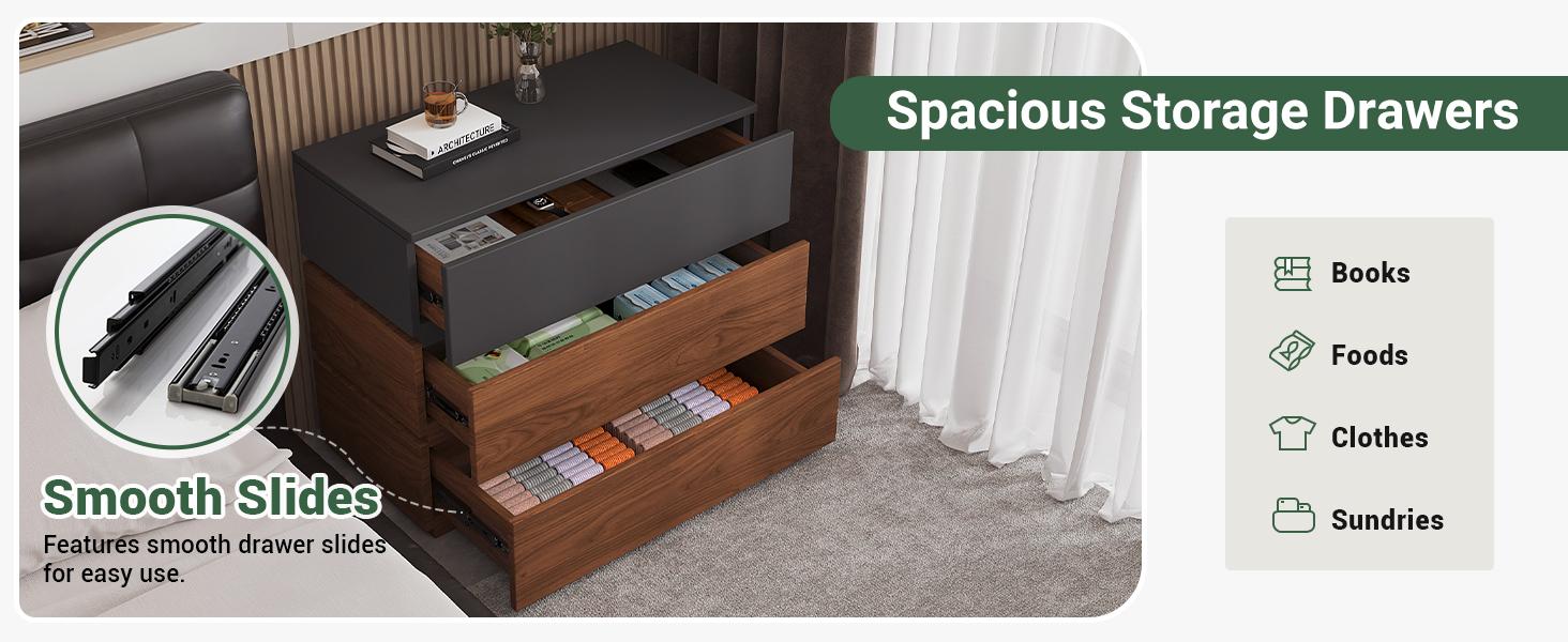 Mid Century Nightstand with 3 Drawers Set of 2, 31.5'' Wide Modular Night Stand Side Table, Walnut & Matte Gray Stacked Installation Engineered Wood Bedside Table for Bedroom Mid Century Nightstand with 3 Drawers Set of 2, 31.5'' Wide Modular Night Stand Side Table, Walnut & Matte Gray Stacked Installation Engineered Wood Bedside Table for Bedroom