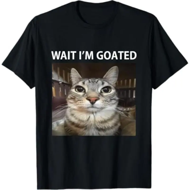 Goated Cat Meme Print T-Shirt for Men - Unisex Cotton Streetwear Top with Round Neck, Classic Fit, Chinese New Year, Valentines Day