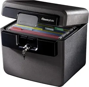 Black Fireproof & Waterproof Safe: Key-Locked File Folder and Document Storage