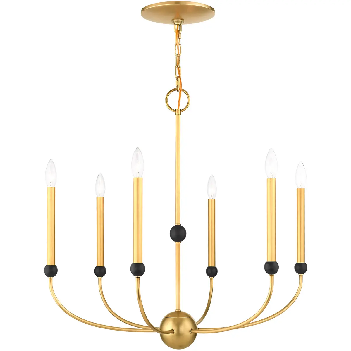 6 Light Natural Brass Chandelier with Solid Brass base Shade