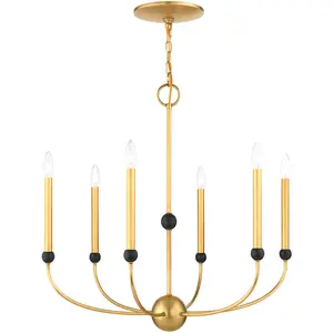 6 Light Natural Brass Chandelier with Solid Brass base Shade