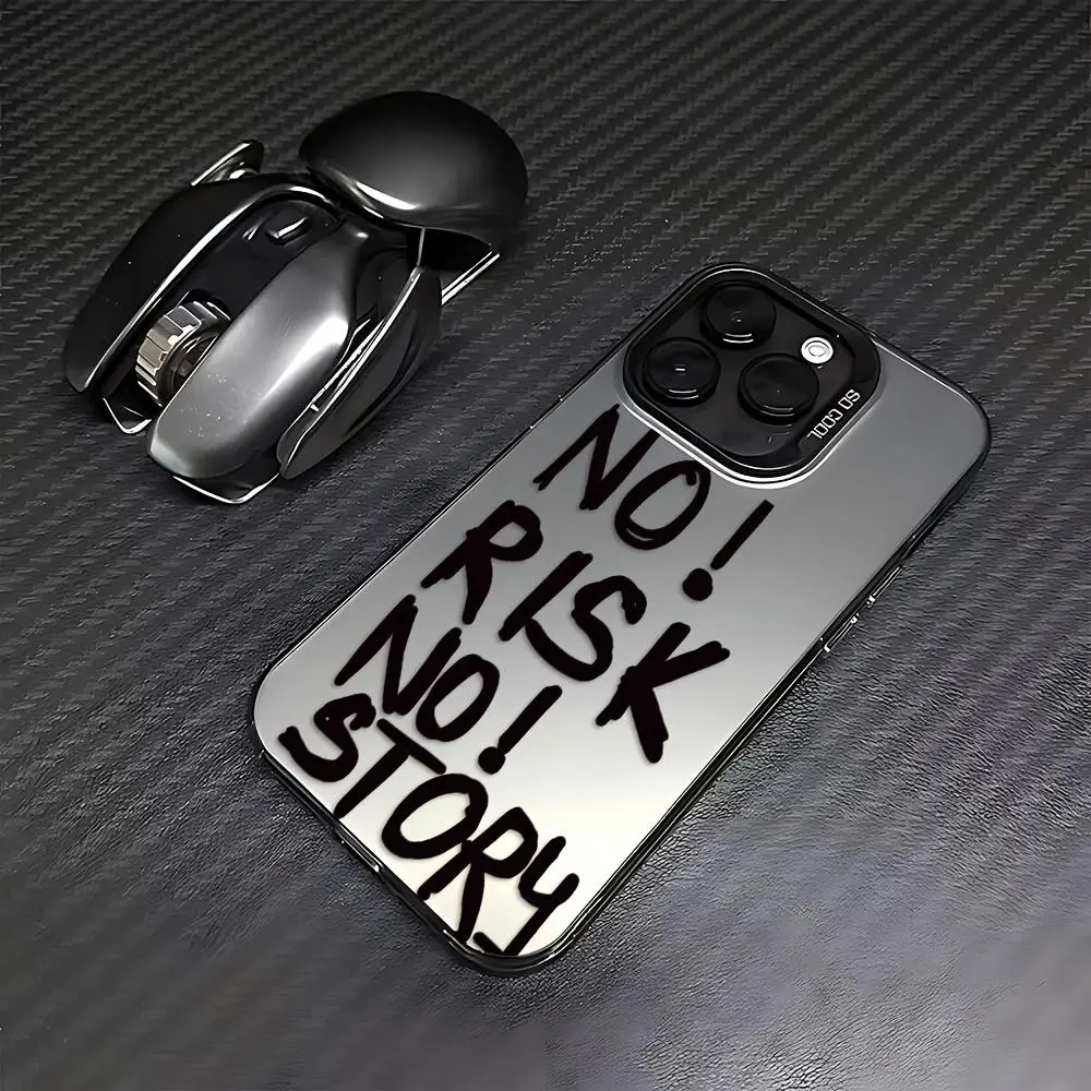 Phone Case:  English "NO! RISK NO! STORY"IMD Phone Case, Suitable for iPhone17 16/15/14/13/12/11 Pro Max/X/XR/XSMAX/Plus/AIR/E, Drop-Proof Frosted Back Cover,Fun And Unique Design, Men/Women Holiday Gifts, Accessories, Protection