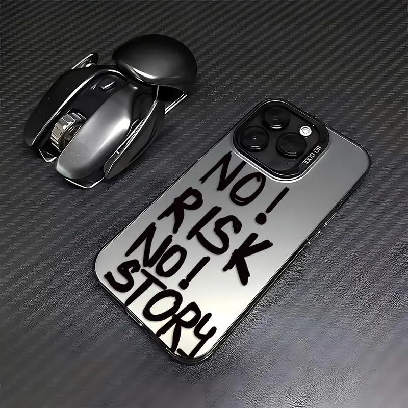 Phone Case: English "NO! RISK NO! STORY"IMD Phone Case, Suitable for iPhone17 16/15/14/13/12/11 Pro Max/X/XR/XSMAX/Plus/AIR/E, Drop-Proof Frosted Back Cover,Fun And Unique Design, Men/Women Holiday Gifts
