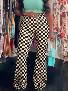 【Plus Size】 All Over Print Flare Leg Pants, Casual Comfy Bell Bottom Trousers for Daily Wear, Women's Bottoms for Spring & Fall