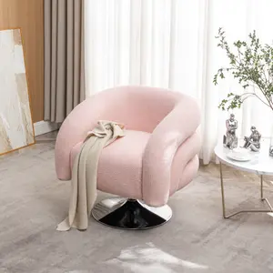 Modern style pink single swivel sofa chair, Teddy upholstered single sofa with round and fluffy reading chair, suitable for living room, bedroom, corner. Soft and comfortable, sitting for a long time without fatigue cloud chair espresso chair Criss Cross