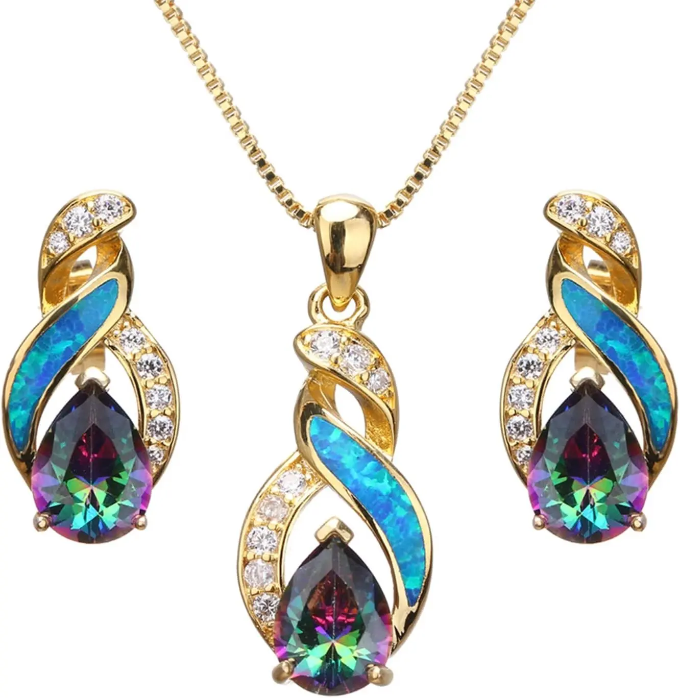 Jewelry Sets Australian Created Opal Necklace Earrings Jewelry for Mom