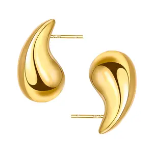 Gold Elegant Water Drop Stud Earrings for Women, 925 Sterling Silver Post Chunky Hoops Hypoallergenic Earrings Jewelry for Women bottega  earrings