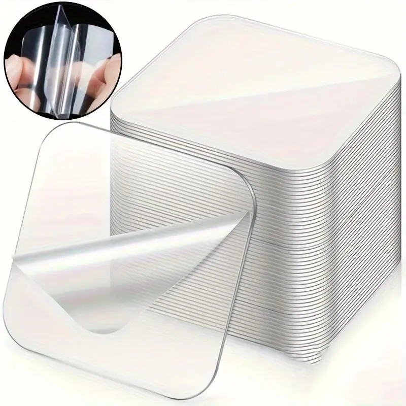 50pcs Ultra-Strong Reusable Nano Adhesive Tape - Double Sided, Transparent, Waterproof Wall Stickers - Perfect for Household, Hassle-Free, Durable Adhesives