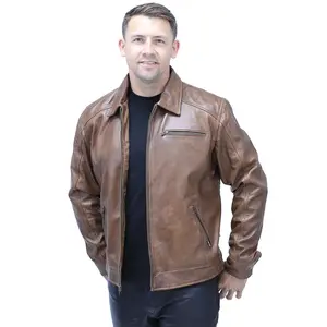 1950's Brown Distressed Leather Jacket w/CC Pockets #MA1957GN