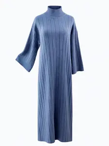 Winter Maxi Knitted Abaya Modest Dress for Women Muslim Womenswear Underwear Lady Casual Wear Elegant Comfortable Abaya Coat Cold Wash Warm Dubai Style