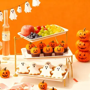 Lifewit 3-Tier Serving Tray with Metal Stand, Reusable Plastic Platters for Party, Desserts, Appetizers, Fruits, Food Display Cupcake Holder Organiser Racks , Halloween
