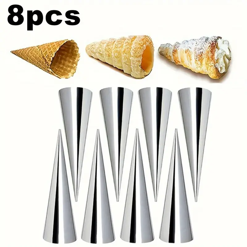 Stainless Steel Cream Cone Molds Set, 8/12pcs Baking Cones for Ice Cream, Croissants & Pastries, Ideal for Kitchen & Commercial Use, Bakeware
