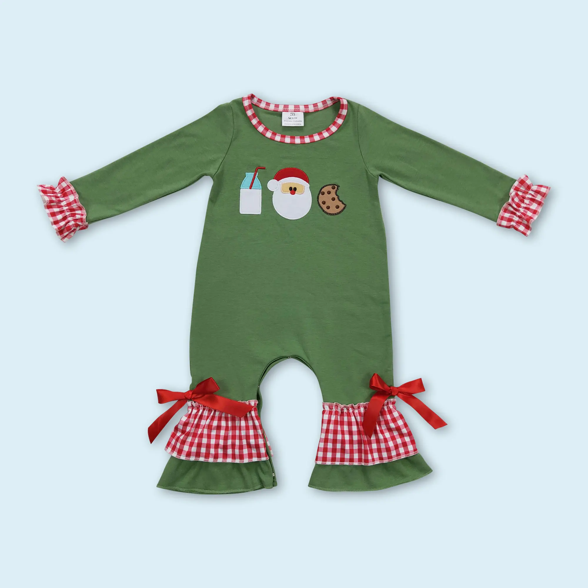 Embroidery Santa Claus Milk Cookie Newborn Baby Girl Christmas Long Sleeve Romper