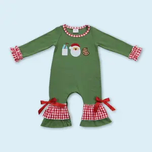 Embroidery Santa Claus Milk Cookie Newborn Baby Girl Christmas Long Sleeve Romper