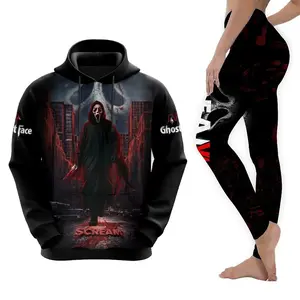 Scream 3D Apparel Hoodie Legging Set – Horror Movie Inspired All Over Print Unisex Pullover & High Waist Pants Outfit