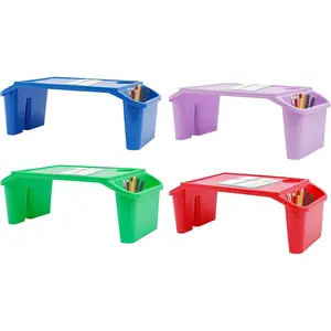 4 Pack Kids Lap Desk Tray with Storage Slots, Portable Lap Desk, Activity Tray, Plastic Breakfast Laptop Trays, Drawing, Stackable, Writing, Eating, Classroom, 21.65" L x 11.8" W x 8.46" H