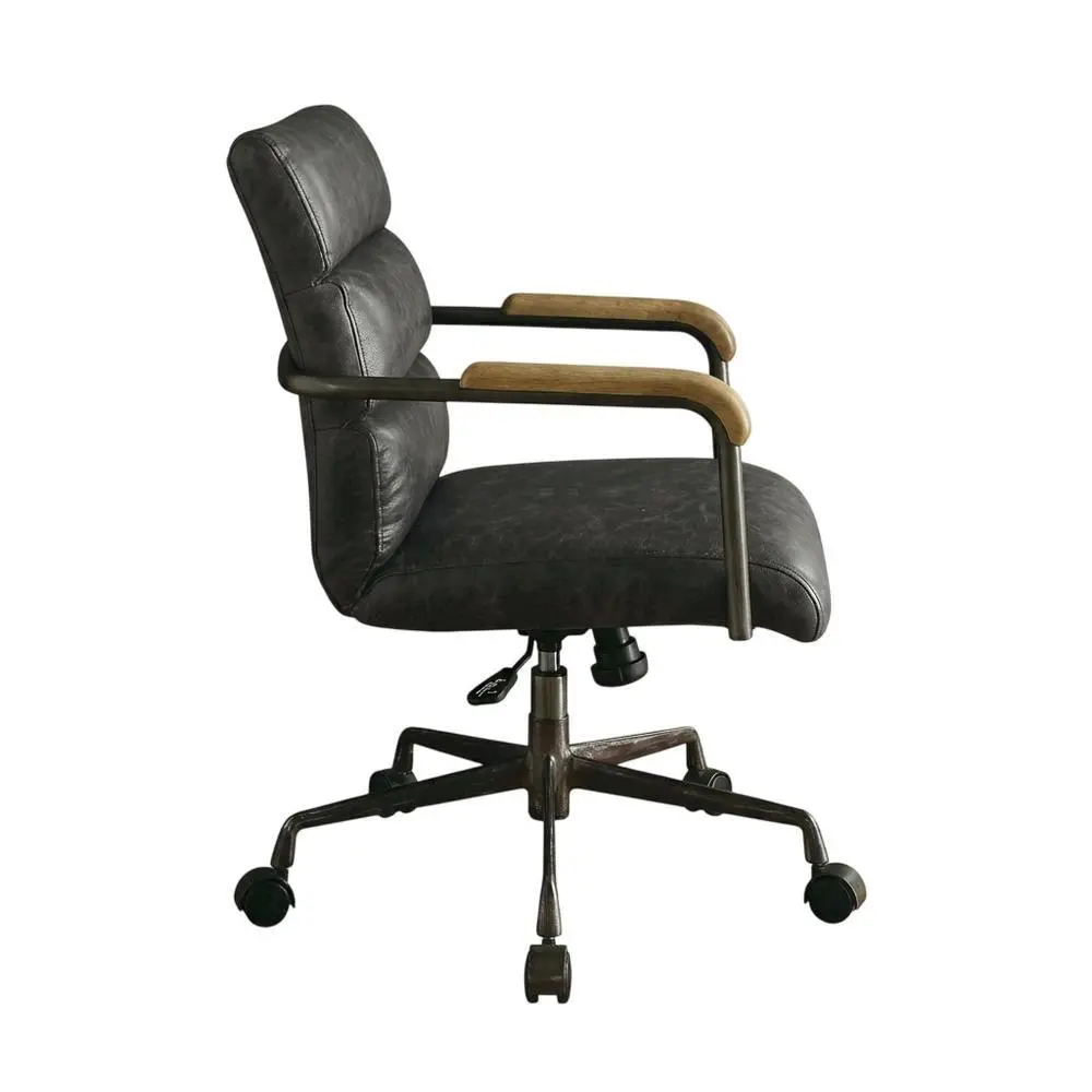 Industrial Executive Office Chair, Antique Slate Top Grain Leather, High Backrest, Adjustable Seat, Executive Chair