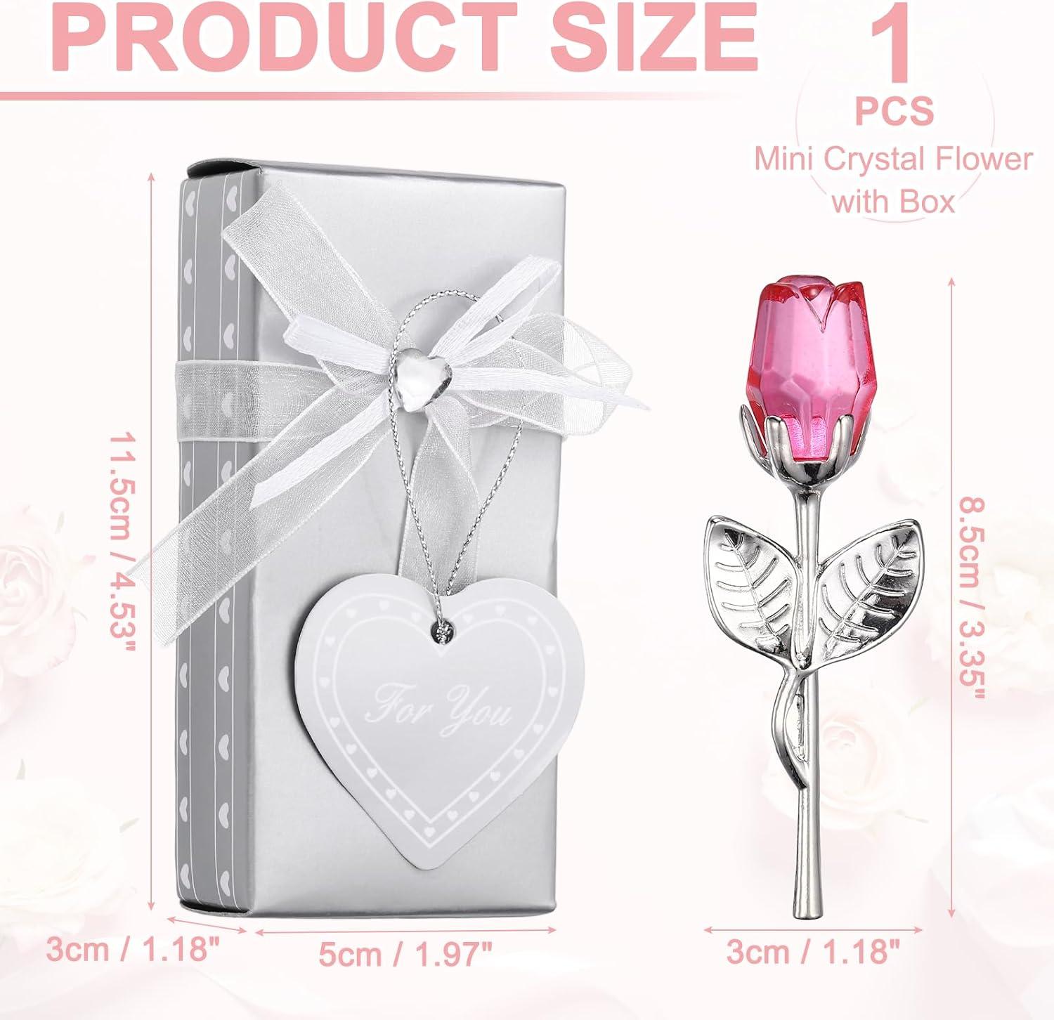 Mini Crystal Roses with Gift Box, Pink & Silver Romantic Roses, Perfect Gifts for Birthday & Valentine's Day