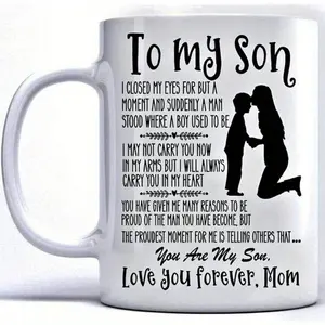 [Inspirational Mug] 1pc Heartfelt "to My Son" Mug from Mom |   11oz White Coffee Cup with Inspirational Message |   Perfect Gift for Sons, Dishwasher Safe & Reusable, Son Coffee Mug