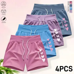 Set of 4 women’s fashion shorts: solid color design, drawstring elastic waistband, adjustable; can be worn as women’s sports shorts or summer casual wear; women’s shorts, summer shorts.