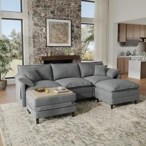 [2-3 Packages Shipping] Copiae 108" -143.7” L/U-Shaped Modular Cloud Sofa, Movable Dual-Function Ottomans Convertible to Coffee Table, Corduroy Sectional Couch with Three-Layer High-Resilience Foam Cushions, Easy Assembly for Apartment