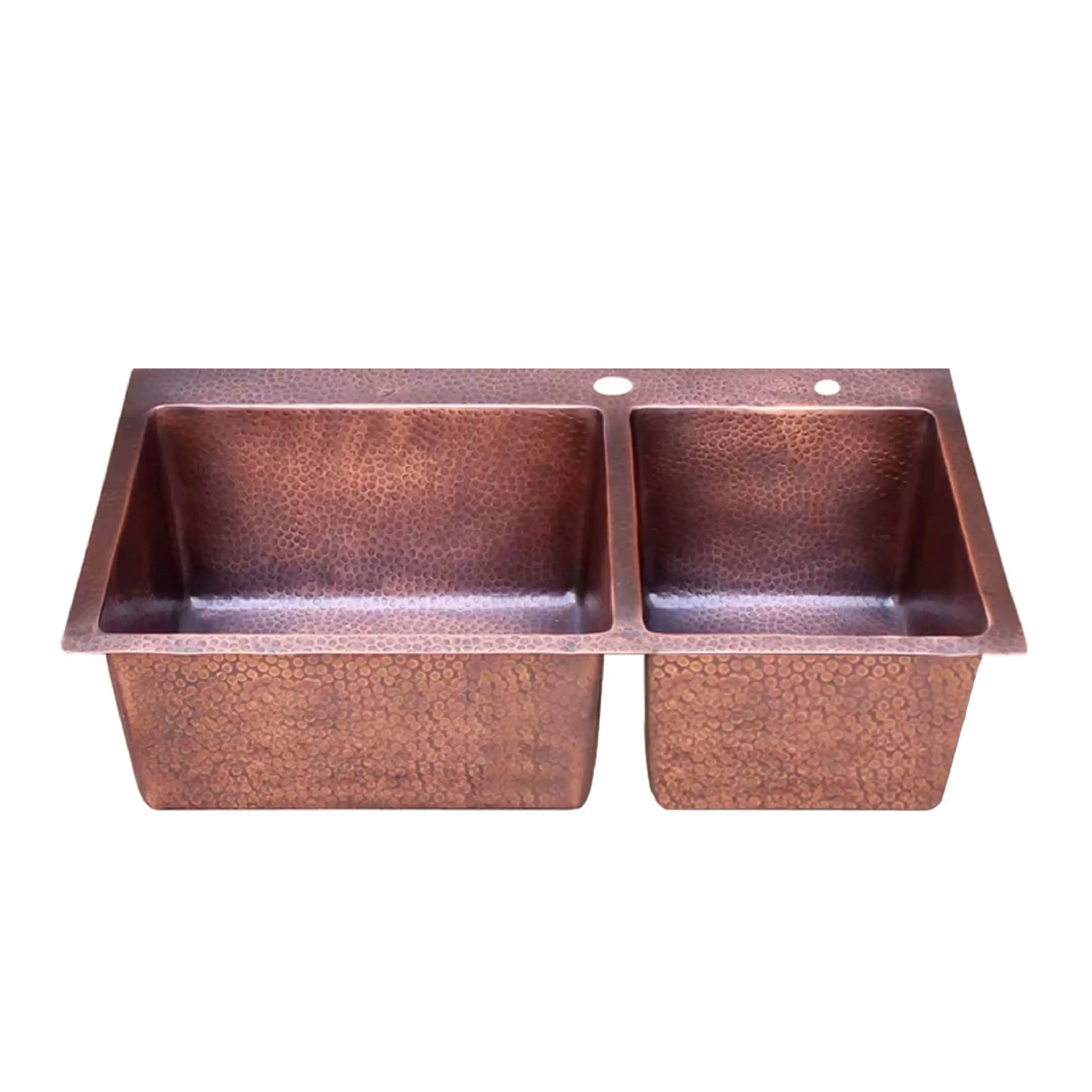 Akicon Custom Drop-In Handmade Copper Double Bowl Kitchen Sink