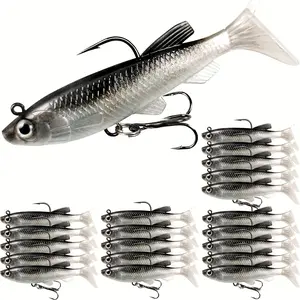 20pcs Fishing Lures for Bass, Fishing Jig Head Swim Shad Lure, Soft Plastic Swimbaits with Tail, Trout Bass Sinking Baits Kit for Saltwater/Freshwater, Fishing Gear and Fishing Gifts