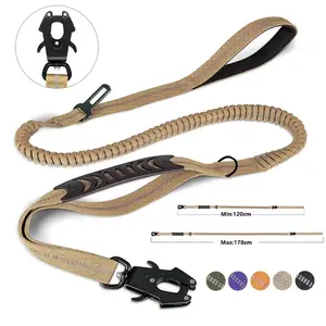 Tactical Dog Leash with Shock Absorption, Durable No-Tear Design for Medium Large Dogs, Thick Handle and Metal Car Safety Buckle, Adjustable Martingale Collar