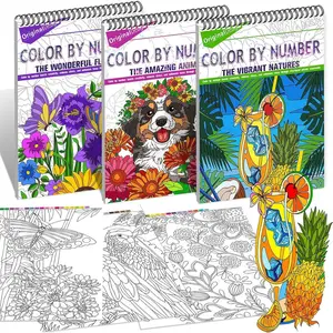 Color by Numbers Adult Coloring Books, 3Pcs Color by Number Coloring Books for Adult Relaxation, Anxiety Relief Mindfulness Gifts, Brain Activity Game for Adults (Flowers & Natures & Animals)