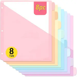 8-piece 3-compartment folder with pocket, A4 document organizer, suitable for document separators in classrooms and offices