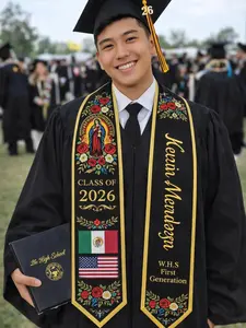 Custom Mexican Graduation Stole 2026, Personalized Name Flag Sash, Virgen De Guadalupe Graduation Stole