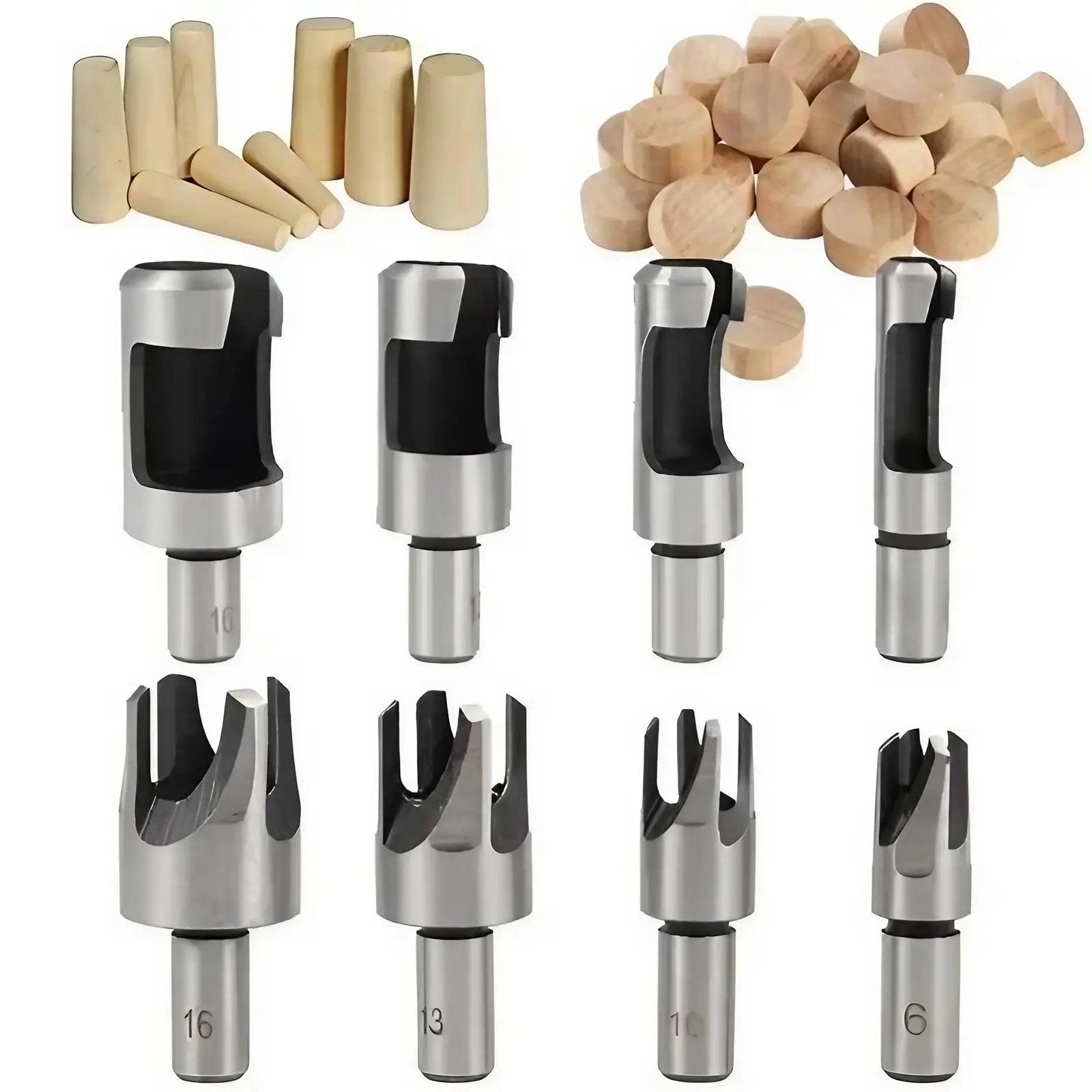 Wood Hole Plug Cutter Set, Portable Woodworking Drilling Accessories, High Carbon Steel Cutting Tools for Woodworking Hole Saw Cutting